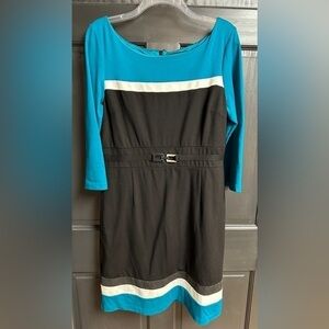 White House Black Market 3/4 Length Sleeve Dress Women’s Size 12 Black Teal Gray